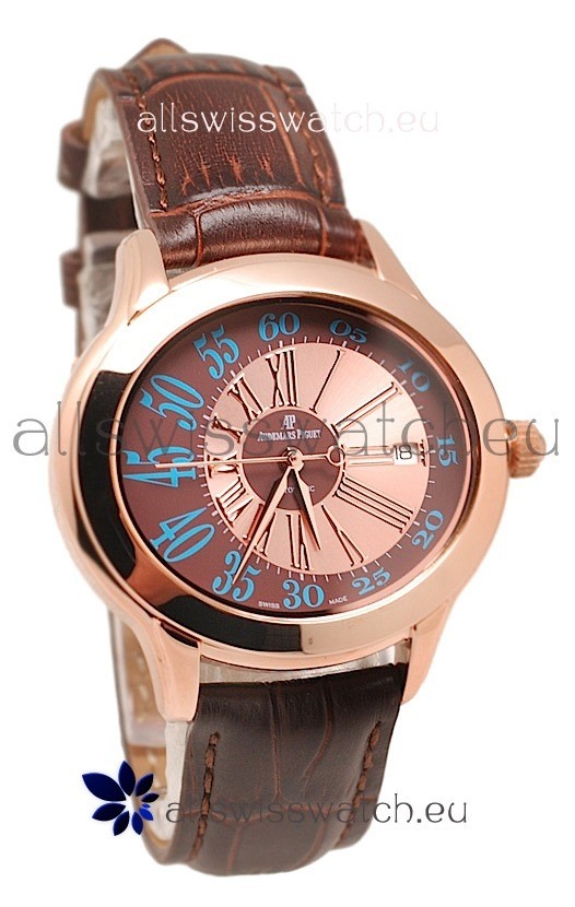 Audemars Piguet Millenary Hour and Minute&nbsp;Swiss Replica Rose Gold Watch in Brown Dial
