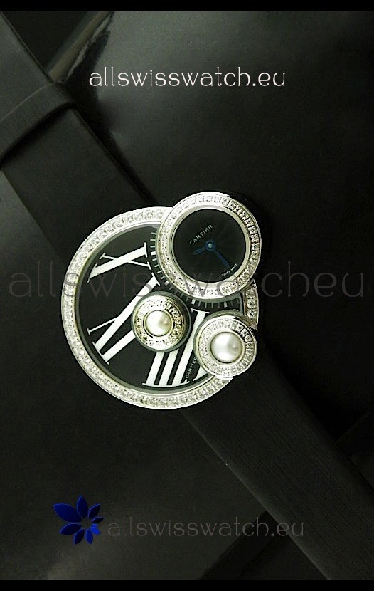 Cartier Jewellery Pearl&nbsp;Diamond Watch in Black Dial