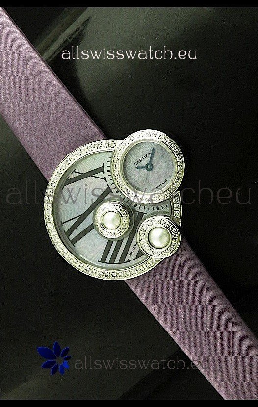 Cartier Jewellery Pearl&nbsp;Diamond Watch in Purple Strap