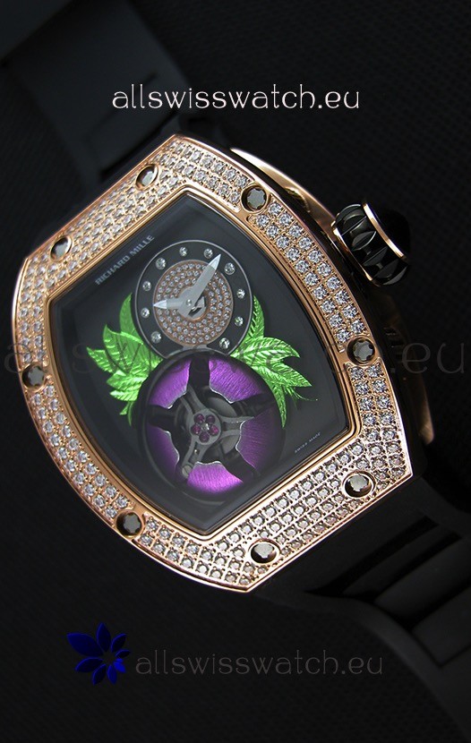 Richard Mille 19-02 Tourbillon Fleur Swiss Replica Watch in Pink Gold 