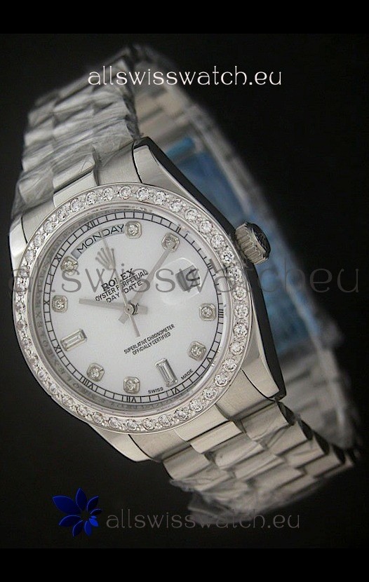 Rolex Day Date Just swiss&nbsp;Replica Watch in Pearl White Dial
