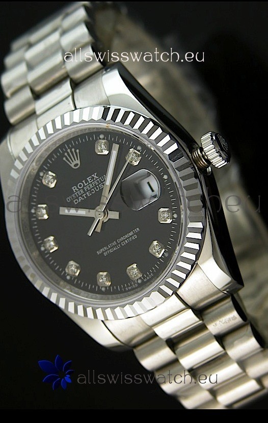 Rolex Replica Datejust Mens Swiss Watch in Black Dial - 41MM