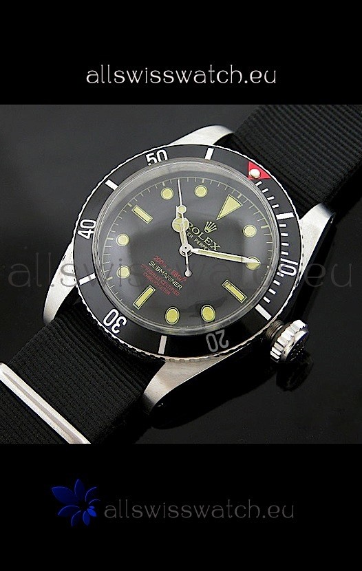 Rolex&nbsp;Submariner Swiss Replica Watch in Domed Crystal Black Nylon Strap