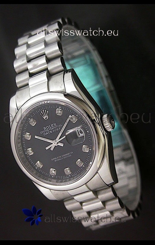 Rolex&nbsp;Datejust Oyster Perpetual Diamonds Swiss Watch in Black Dial